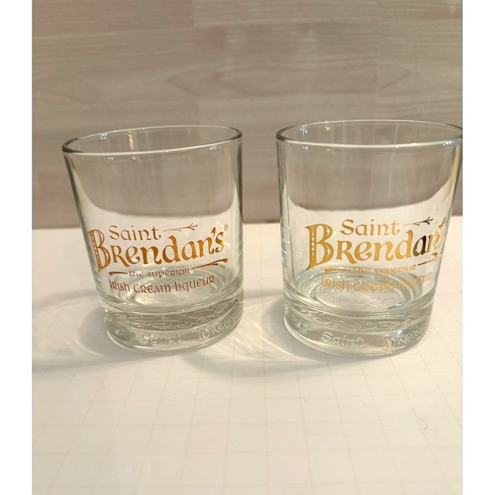 Saint Brendan's Irish Cream‎ Glasses Set of 2 Rocks Lowball Whiskey Barware EUC!